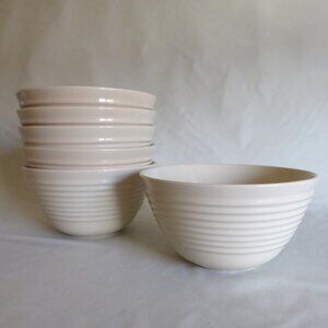 NEW CRATE & BARREL WHITE RIBBED PORCELAIN CEREAL BOWL SET OF 6